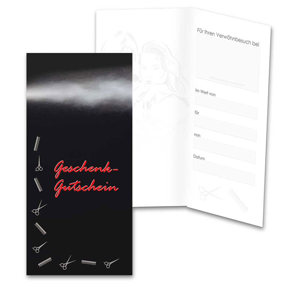Trend Design Geschenkgutscheine Kamm & Schere inklusive Umschlag Weiß - 36 Stück