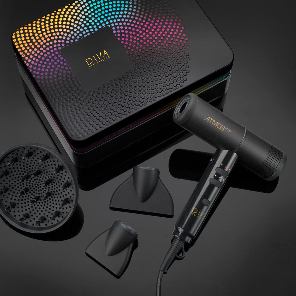 Diva Pro Atmos Atom 2  Haartrocker Föhn mit Diffuser