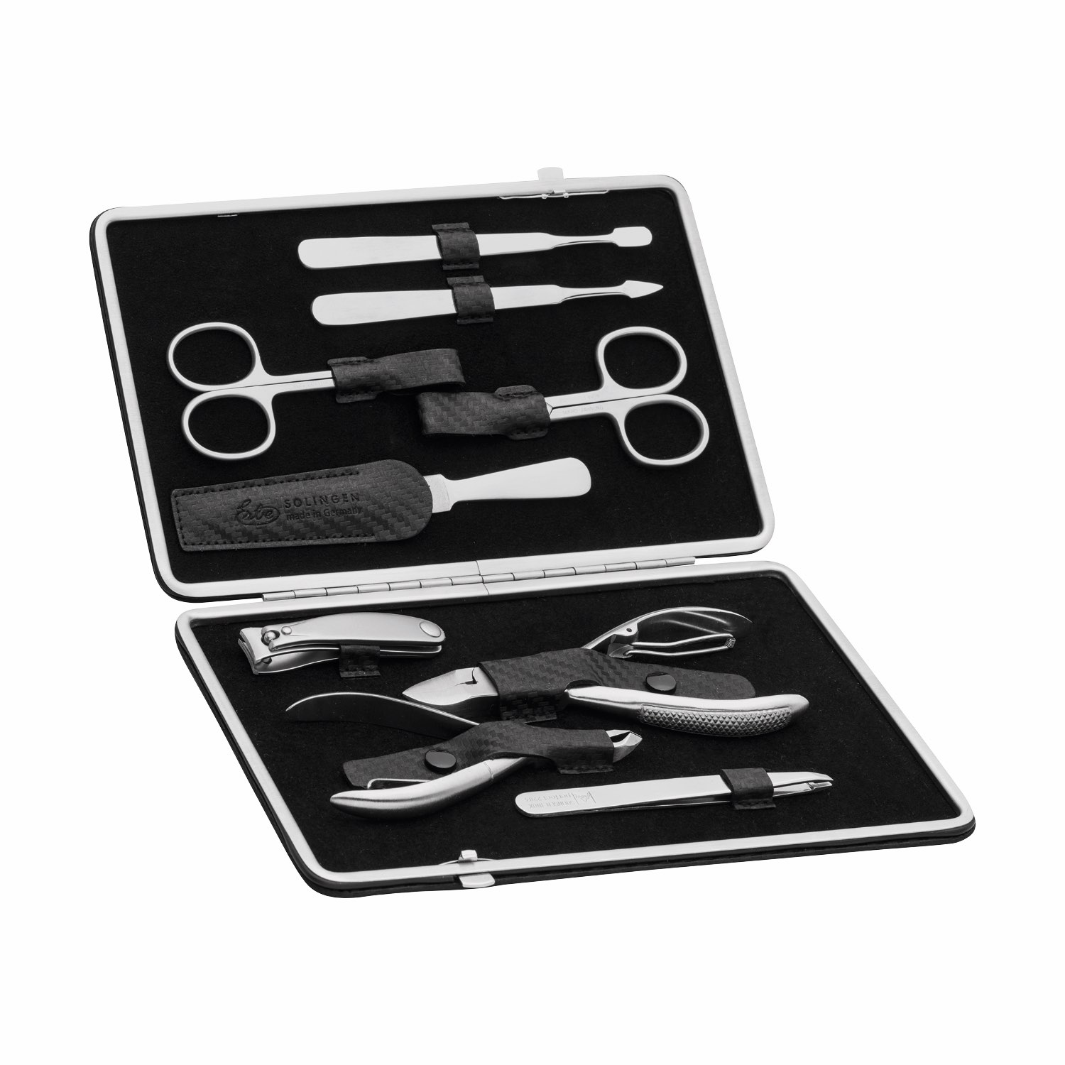 Erbe Maniküre Bügel-Etui Carbon Inox, Schwarz, 9- tlg. - 9492