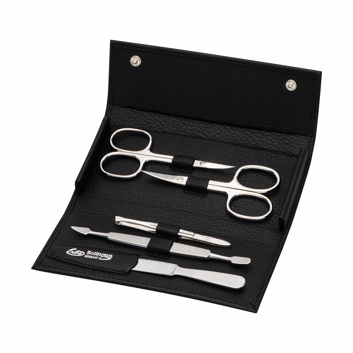 Erbe Maniküre Druckknopf- Etui Serie Siena, Schwarz, 5- tlg. - 9219