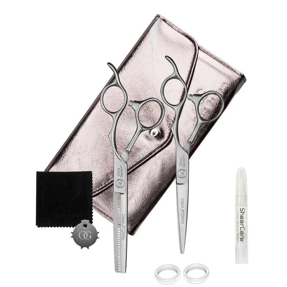 Olivia Garden Scheren SilkCut PRO Matt Silver Set HS 5,75 u. MS 6,0 Zoll- S-1198
