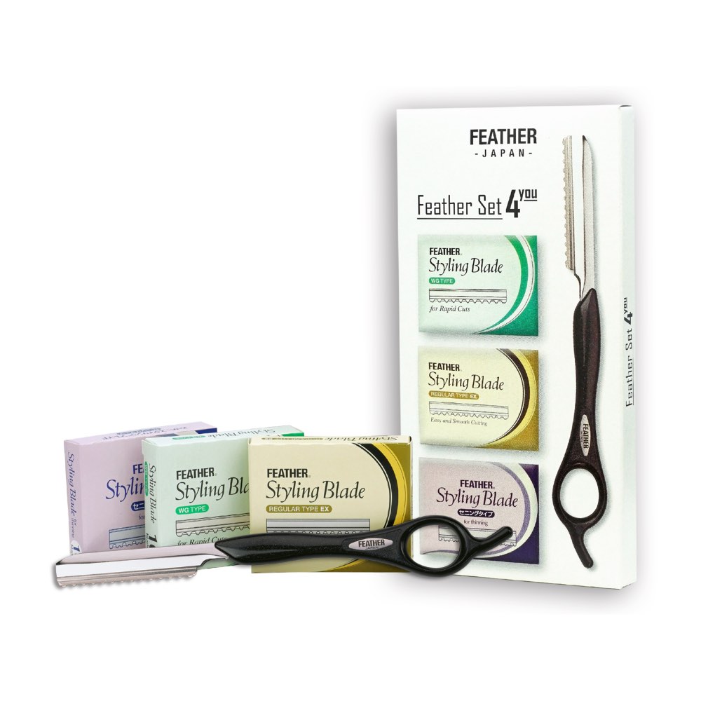 Feather Set 4 You Rasiermesser Razor + 3 x 10 Klingen (Rapid Cut, Regular, TH)