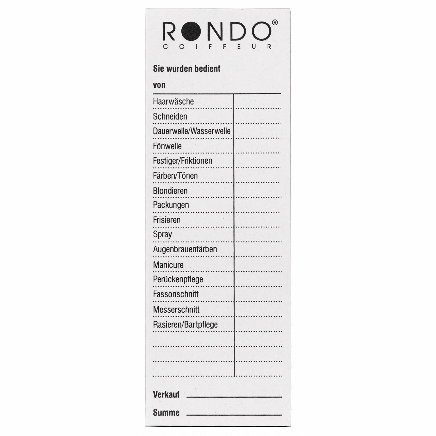 Rondo Bedienungsblöcke 10 Stück á 100 Blatt - Weiß